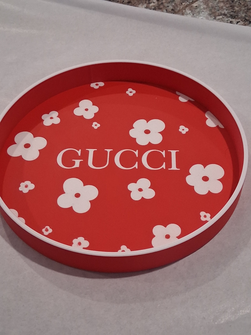 Designer inspired Red Floral Logo Tray.New